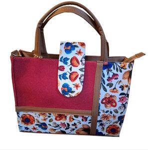 Floral Red and Brown Women's Handbag